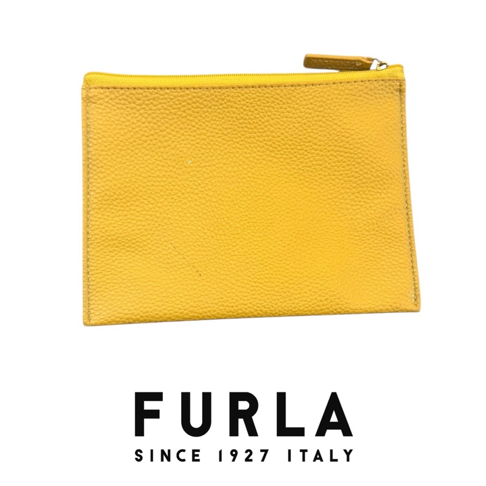 Furla Bright Yellow Leather Mini Cosmetic Bag